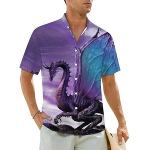 Fantasy Dragon Paars herenoverhemden korte mouwen strandshirt Hawaiiaans shirt casual zomer T-shirt 4XL