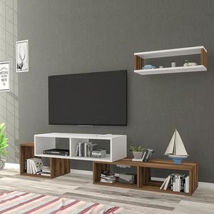 [en.casa] TV meubel met wandrek Malvik 170x29,5x42 cm wit en eiken antiek