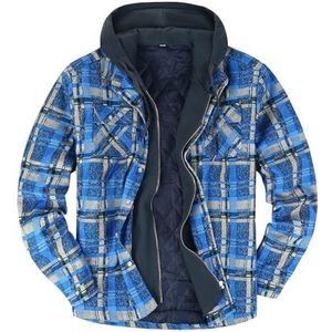 Youthful flying Heren geruite houthakker jas met zakken flanellen shirt gewatteerde gevoerde winter thermische werkkleding hoodie (maat: XL, kleur: blauw)