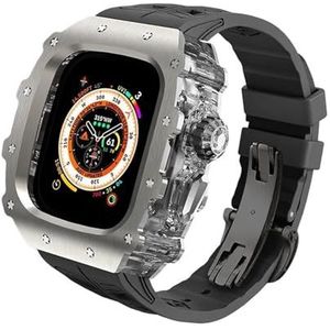 dayeer Titanium horlogekast met fluorrubber band Mod Kit voor Apple Watch Ultra2 Ultra 49 mm, rubberen band cover set voor Iwatch Series 9 8 7 6 45 mm 44 mm (Color : BLACK, Size : 45 44mm for 9 8 7