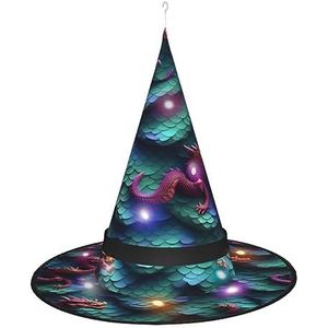 OdDdot 3D magische drakenschubben patroon heksenhoed - LED gekleurd licht, geschikt voor Halloween, Kerstmis, rollenspel en meer