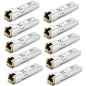 6COMGIGA 1.25G SFP-T Transceiver, 1000Base-T RJ45 koperen module, voor Cisco, Ubiquiti, Netgear, D-Link, Supermicro, TP-Link, Meraki, tot 100 m [10 stuks]