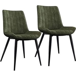 GEIRONV Moderne keuken eetkamerstoelen set van 2, met metalen poten, zacht gevoerde zitting, PU lederen toonbankstoelen, woonkamer hoekstoelen Eetstoelen (Color : Green, Size : Black legs)