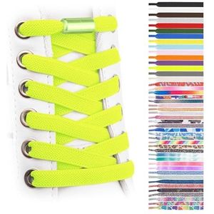 SULPO Platte elastische veters - elastische veters - kleurrijke veters met snelsluiting - elastische veters voor sneakers - veters voor kinderen en volwassenen, Neon Groen, Eén maat