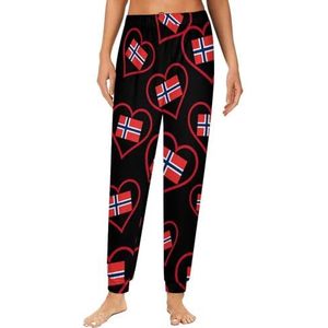 Love Norway Red Heart Damespyjama, loungebroek, elastische tailleband, nachtkleding, broekje, print