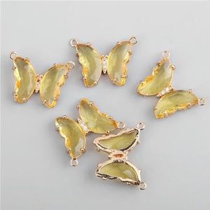Glanzende kristallen vlinderhangers connectoren vlinder glaskralen bedels voor doe-het-zelf kettingen armbanden sieraden maken 20x15mm-17 geel-2pcs
