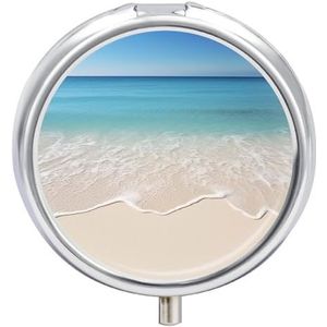 Ronde pillendoos Strand Helder Zand Gedrukt 3 Compartiment Kleine Pillenkoker Draagbare Reizen Pillencontainer om Supplementen Vitaminen Visolie Medicatie vast te houden