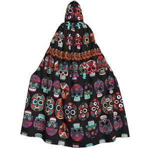 EdWal Halloween kerst capuchon mantel, heks mantel, vampier heks kostuum, voor Halloween en rollenspel - Mexicaanse schedel print