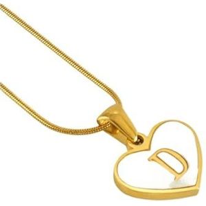 Eenvoudige titanium stalen schelp Engelse letter ketting for dames 18K mode liefde hanger sleutelbeenketting(Style:D)