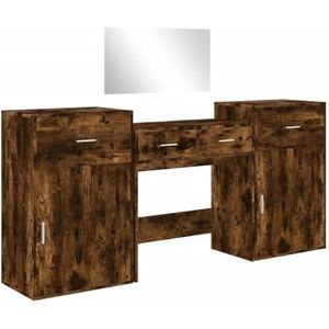 vidaXL 4-delige Kaptafelset bewerkt hout gerookt eikenkleurig, make-uptafel, kap tafel, make up tafel, make-up tafel, kaptafeltje, toilettafel