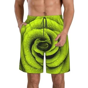 Groene Rose Print Heren Zwemmen Shorts Trunks Mannen Sneldrogende Ademend Strand Surfen Zwembroek met Zakken, Wit, XXL