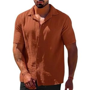 UBOHUZ Heren shirt met korte mouwen zomer revers effen kleur korte mouw knoop losse ademende zweetabsorptie mannen casual shirt voor vrije tijd, donkerbruin, 3XL