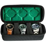 AUKURA Hard horloge reiskoffer, 3 sleuven Horloge Roll Case Opslag en Organizer voor Mannen en Vrouwen, met anti-move horloge kussen (zwart 3slot met groene voering)