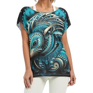 Abstract groen gordeldier korte vleermuismouwen shirt ronde hals T-shirts losse tops voor meisjes, Patroon, XXL