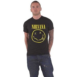 Nirvana T Shirt Geel Smile Band Logo nieuw Officieel Mannen Zwart