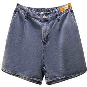 Pegsmio Denim shorts met elastische taille voor dames, zomer, losse wijde pijpen, Blauw, 5XL