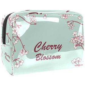 Mint Green Cherry Blossom Print Reizen Cosmetische Tas voor Vrouwen en Meisjes, Kleine Waterdichte Make-up Tas Rits Pouch Toiletry Organizer, Meerkleurig, 18.5x7.5x13cm/7.3x3x5.1in, Modieus