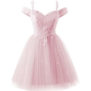 YIANN Sprankelende pailletten tule thuiskomst jurken voor tieners kant applicatie koude schouder cocktail party jurk, roze, 32