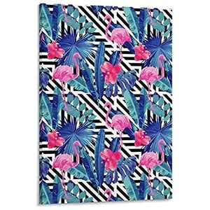 Flamingo en palmblad nieuwigheid canvas poster grappige muurkunst decoratieve hangende foto voor woonkamer slaapkamer thuiskantoor