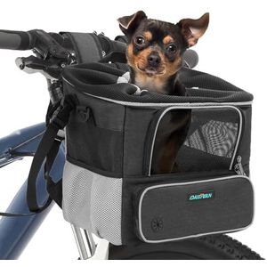 DAISTERN van BSWAY Hondenfietsmand tot 4KG, Fietsmand voor Voor, met Bevestigingsbeugel, Rugzak/Schoudertas/Autostoel met Ademend Netraam, Waterdichte Zitkussen voor Kleine Honden