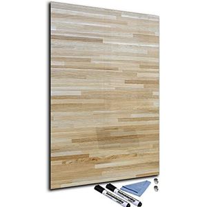 Glazen magneetbord 60x90 cm whiteboard muur beschrijfbaar magnetisch prikbord keuken kantoor met accessoires weekplanner afwasbaar deco memoboard board board houtlook beige