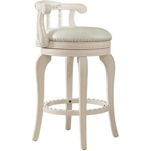 Barkruk Europese massief houten barkruk lederen barkruk hoge draaistoel met comfortabele lumbale rugleuning roterende design barstoelen Thuis(Beige,76CM)