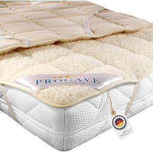 PROCAVE Zacht onderbed met lamsvacht en scheerwol. Hoogwaardige matrastopper. Matras-beschermer met 4 hoekelastieken. Matras-oplegger 140x200 cm