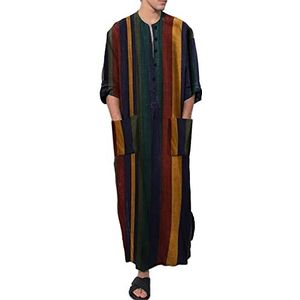 Kaftan voor heren, kort, zomer, islam, moslimprint, katoen, linnen, kleurrijk, Arabische islamitische kleding, Indiaas, moslimAfrika, Dubai, kaftan voor mannen, oversized 4XL 5XL, #A-groen, M