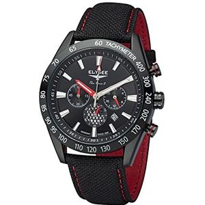 Elysee Analoog kwarts horloge met canvas lederen armband 80400, zwart-rood, riem
