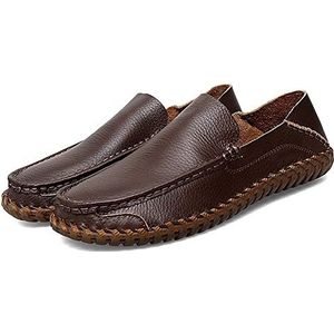 Heren Loafers Ronde Neus Mocassins Slip On Leer Slipbestendig Lichtgewicht Flexibel Klassiek Prom Slip-ons(Dark brown,43 EU)