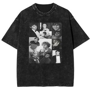 Evan Actor Peters T-shirt Washed Vintage Shirt Print Crewneck Top Tee Korte Mouw T-shirt voor Mannen Vrouwen 5 Maten, Zwart, L