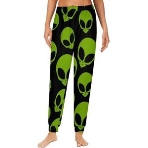 Green Alien Head dames pyjama lounge broek elastische tailleband nachtkleding broek print