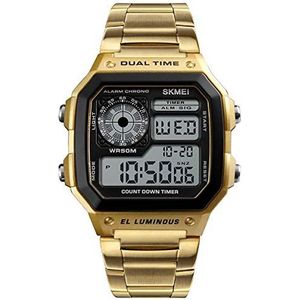SKMEI Zwart Zilver Goud Of Rose Goud Smart Mens Digitale Horloge Clear Grote Display Rvs Band Datum Alarm Stopwatch DG1335, Goud, armband