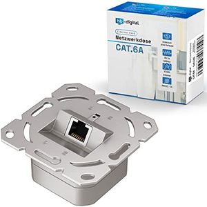 hb-digital 5 x CAT 6a netwerkcontactdoos RJ45 1-poort STP afgeschermd compatibel met starre LAN-kabels PoE T568A/B standaard zinklegering 10 Gigabit 50 mm x 50 mm - zonder behuizing