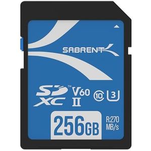 SABRENT SD-kaart 256 GB V60, UHS-II-kaart SDXC, geheugenkaart, klasse 10, U3, Full HD & 8K UHD-kaart, 270 MB/s voor professionele fotografen, videografen, vloggers (SD-TL60-256GB)