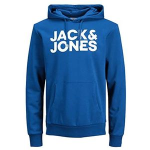 JACK & JONES Heren Corp Logo Sweatshirt met capuchon en capuchon, basic sweater met capuchon, klassiek blauw/print, wit, M