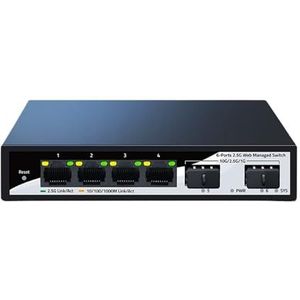 Intelligent Managed Switch 2.5GbE 4 Ports 2500M Netwerk 10G SFP+ Slot Web Management Aggregatie statische Verbindingen Switch Home Laboratorium Configuratie (Kleur: EU Plug)