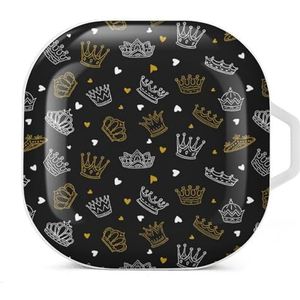 Goud-witte kroon oordopjes hoesje compatibel met Samsung hard shell beschermhoes wit stijl