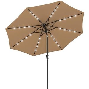 SONGMICS parasol 270 cm met LED-verlichting op zonne-energie, 32 LED-lampen, UV-bescherming UPF 50+, aan beide zijden 30° buigbaar, voor tuin, terras, zwembad, balkon, taupe GPU040K01V1