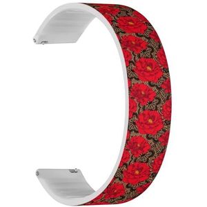 RYANUKA Solo Loop band compatibel met Ticwatch Pro 3 Ultra GPS/Pro 3 GPS/Pro 4G LTE / E2 / S2 (Red Rose Black Laces) Quick-Release 22 mm rekbare siliconen band band accessoire, Siliconen, Geen
