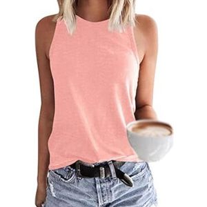Dames zomer O-hals mouwloze tanktop basic casual eenkleurig vest top Y2K trendy T-shirts, roze, 3XL