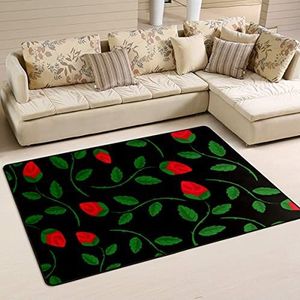 Gebied tapijten 100 x 150 cm, natuurrozen en groene wijnstokken welkomstmat groot gebied tapijten voor slaapkamer antislip vloerkleed, voor achtertuin, binnen en buiten