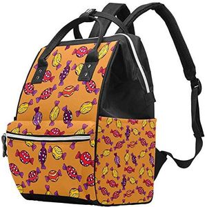 Multifunctionele Grote Baby Luiertas Rugzak, Kleurrijke Candy Op Oranje, Zwart en Violet Kleuren Luiertas Reizen Back Pack voor mama en papa