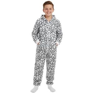 A2Z 4 Kinderen Meisjes Jongens Luipaard Sneeuw Kostuum Jumpsuits Zacht Pluche Vlies Speelpakje - E.Soft Leopard Snow 7-8