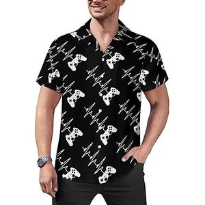Gamer Heartbeat casual overhemden met knopen voor heren, korte mouwen, Cubaanse kraag, T-shirts, tops, Hawaiiaans T-shirt, M