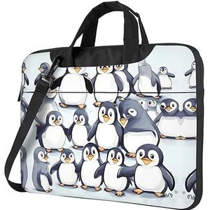 Een paarse pruimenvlinder ultradunne laptoptas, laptoptassen voor bedrijven, geniet van een probleemloze en stijlvolle reis, Veel schattige baby pinguïns schets, 14 inch