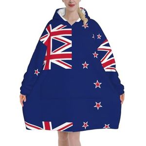 Oversized Nieuw-Zeeland Vlag Hoodies Vrouwen Uk Pluizige Deken Hoodie Sherpa Vrouwen Fleece Draagbare Deken Mannen