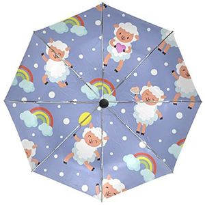 Schattige baby schapen regenboog stip paraplu automatisch opvouwbaar automatisch open gesloten paraplu's winddicht UV-bescherming voor mannen vrouwen kinderen