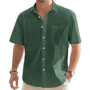 Linnen Overhemd Herenoverhemd Zomer Casual Overhemden Casual Strandoverhemden Regular Fit Linnen Herenoverhemd Button-down Basic Overhemden Strandtopjes (Color : Army green, Size : XL)
