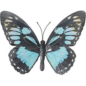 Primus Grote metalen vlinder lichtblauw en zwart buiten tuin woondecoratie muurkunst